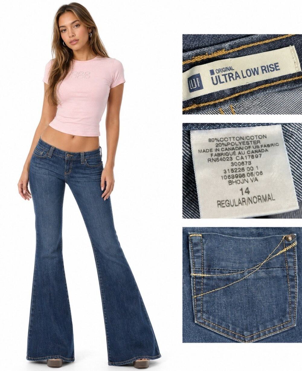 Y2K Indie Sleaze Gap Original Ultra Low Rise Flare Jean Sz 14 Medium Wash Indigo